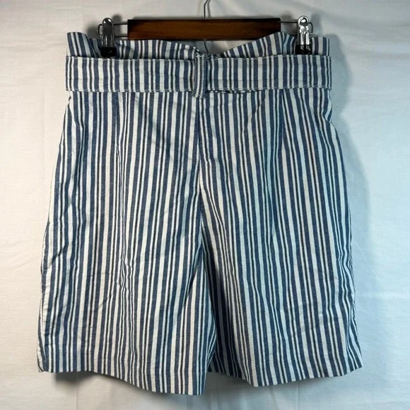 FREE PEOPLE Paperbag Striped‎ High Waist Belted Shorts - Blue/White -  Size 8 - Picture 5 of 9